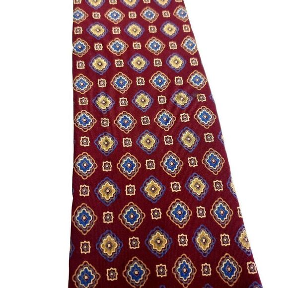 Aquascutum Red Silk Tie Woven Wide Geometric‎ - Picture 2 of 5